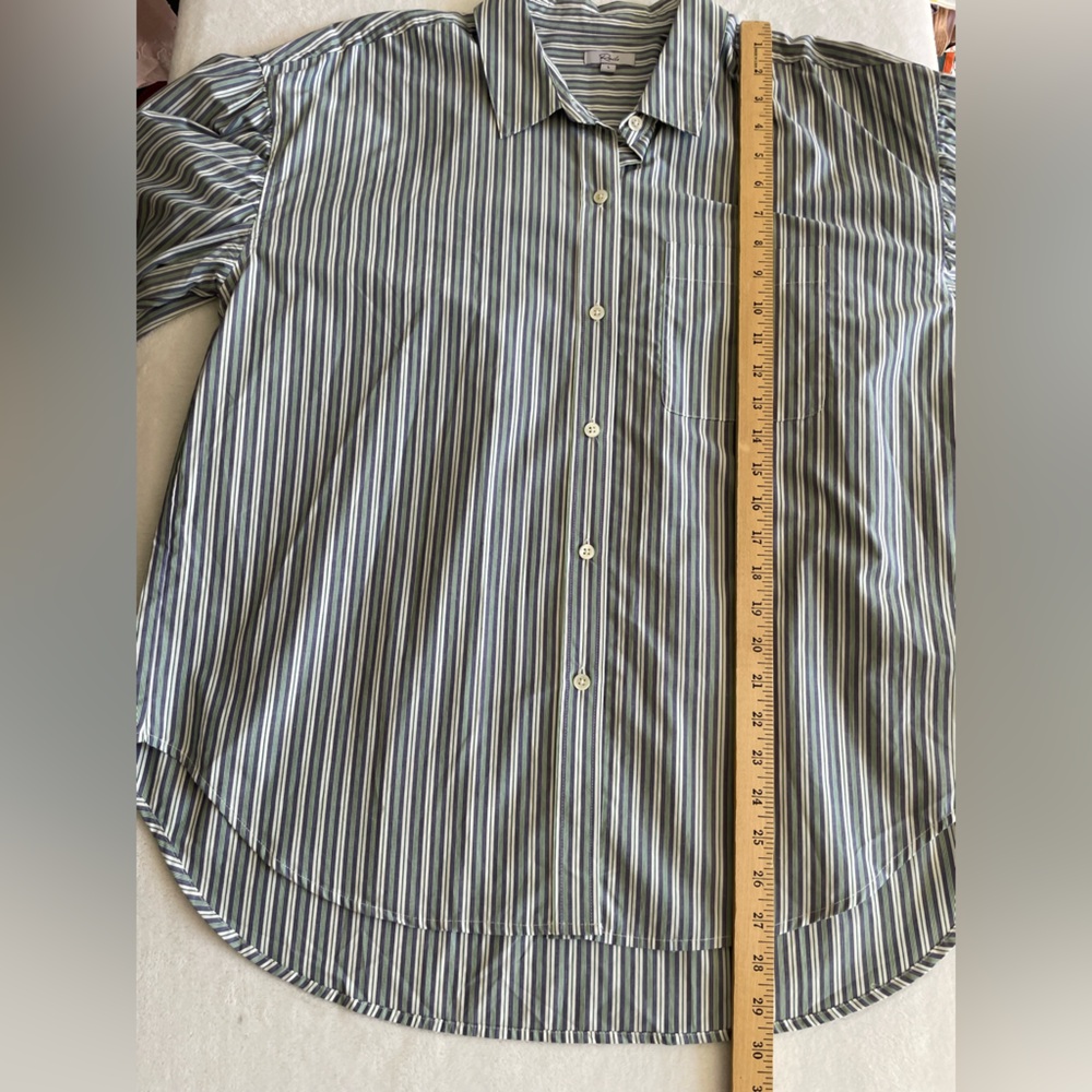 Rails Janae Bank Stripe Blue and Green Cotton Balloon Sleeve Shirt Size Large - Picture 9 of 13